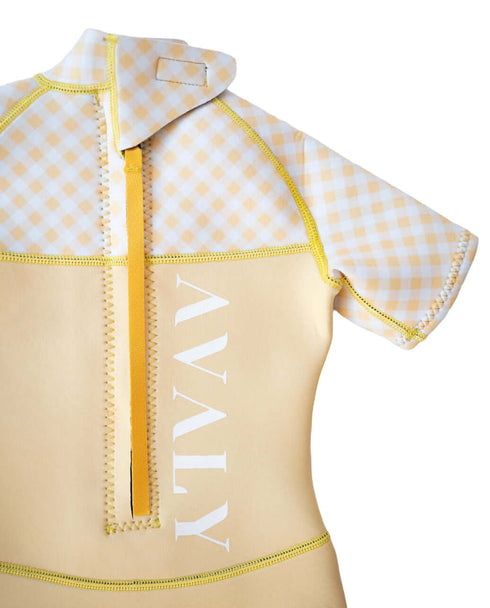 Kids Short Wetsuit in Yellow Gingham